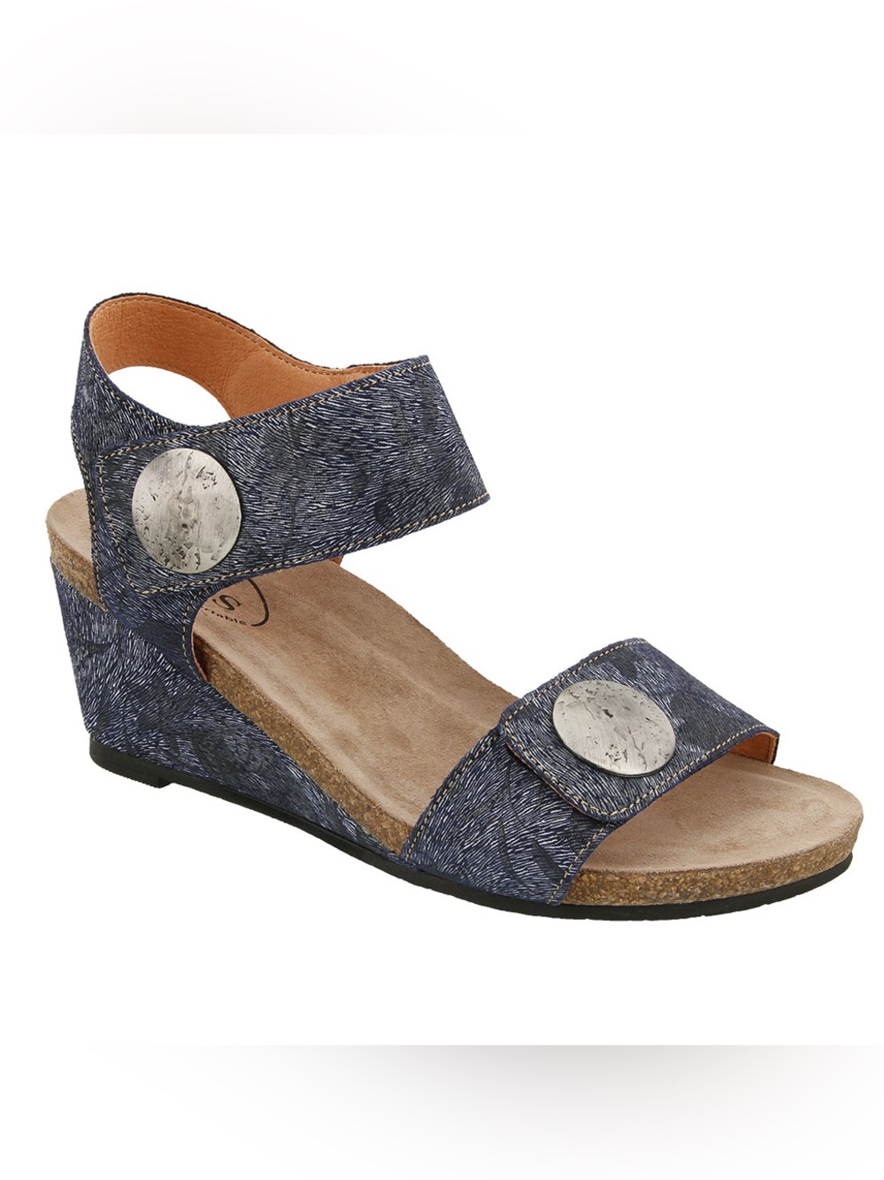 Taos wedge sandals Carousel 2 Blue Floral leather sz 10.5